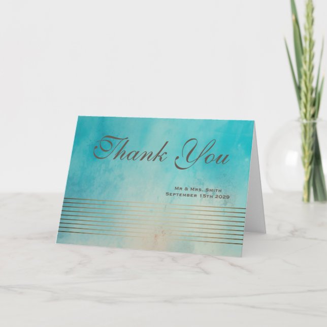 Modern Black Gold Striped Sleek Thank You Card (Front)