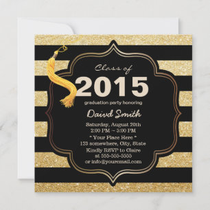 Modern Black & Gold Stripes Graduation Invitation