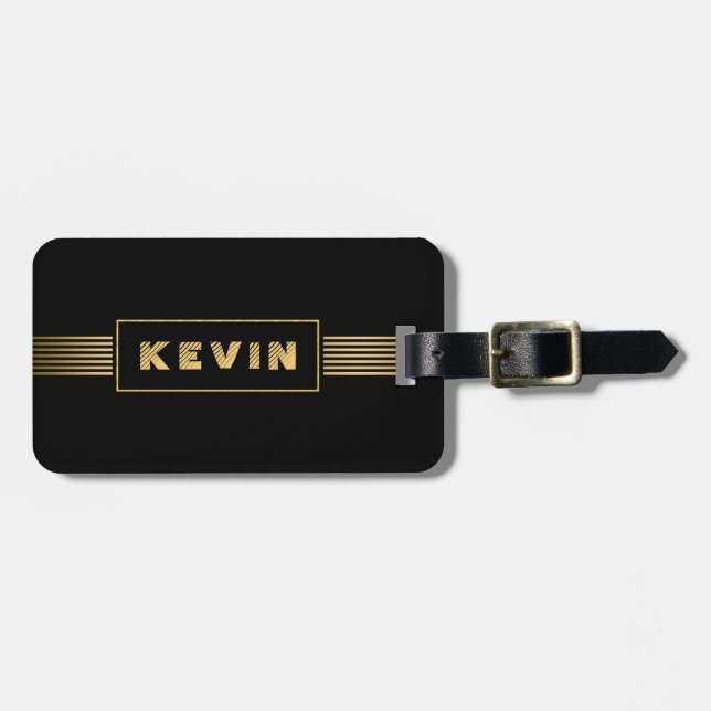Modern Black &Gold Stripes Luggage Tag (Front Horizontal)