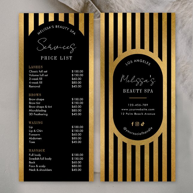 Modern Black & Gold Stripes Salon Price List Menu (Creator Uploaded)
