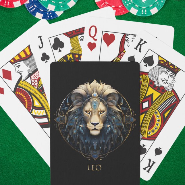 Modern Black Gold Sun Sign Symbol Name Fantasy Leo Playing Cards (Creator Uploaded)