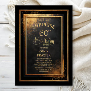Modern Black Gold Surprise 60th Birthday Party Invitation