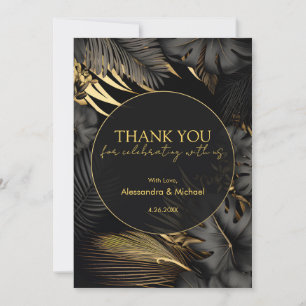 Modern Black Gold Tropical Wedding Thank You Card