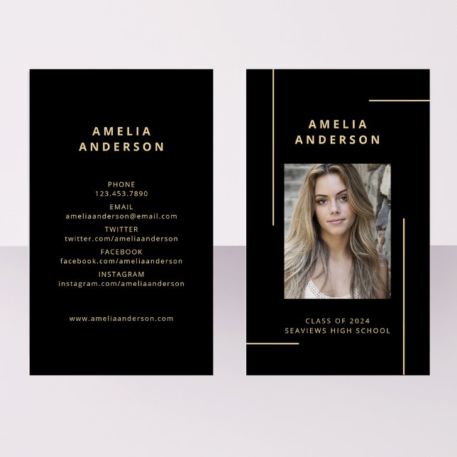 Modern Black Gold Typography Photo Graduation Business Card (Creator Uploaded)