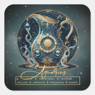 Modern Black Gold Water Bearer Symbol Aquarius Square Sticker