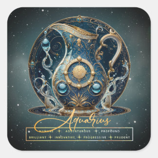Modern Black Gold Water Bearer Symbol Aquarius Square Sticker