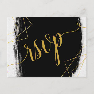 Modern Black & Gold Watercolor Geometric rsvp Invi Invitation Postcard