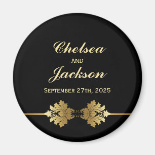 Modern Black Gold Wedding Keepsake Magnet