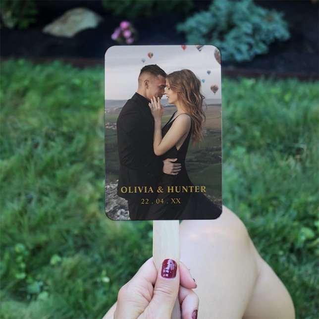 Modern Black, Gold Wedding Program Fans with Photo (Modern Black, Gold Wedding Program Fans with Photo)