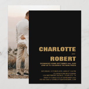 Modern Black Gold Wedding Reception Invitation