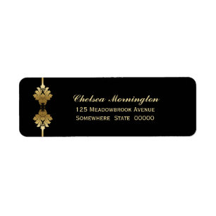 Modern Black Gold Wedding Return Address Label