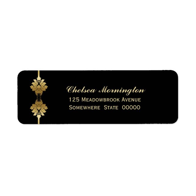 Modern Black Gold Wedding Return Address Label (Front)