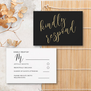 Modern Black & Gold Wedding RSVP Card