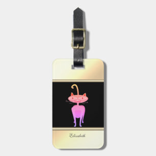 Modern Black,Gold,Whimsical Cat-Personalised Luggage Tag