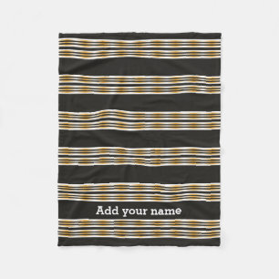Modern Black Gold White Stripes Personalised Fleece Blanket