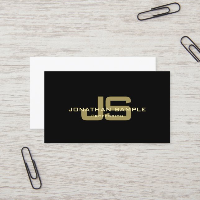 Modern Black Gold White Stylish Monogram Trendy Business Card (Front/Back In Situ)