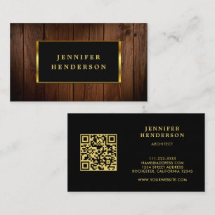 Modern black gold wood QR code professional Business Card