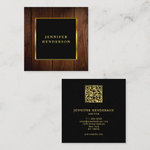 Modern black gold wood QR code professional Square Business Card