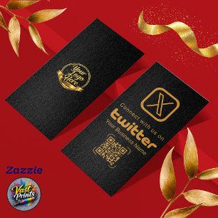 Modern Black Gold X Logo Twitter QR Code Business Card