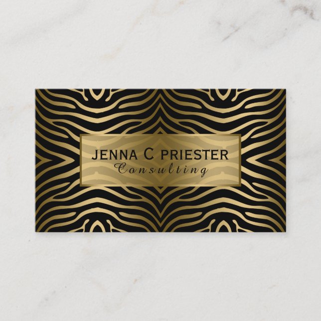 Modern Black & Gold Zebra Stripes Pattern Business Card (Front)