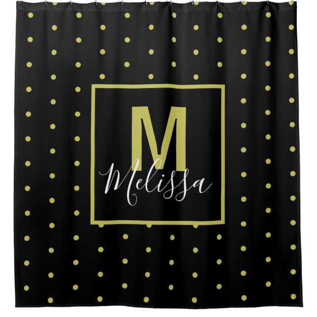 Modern Black Golden Circle Pattern Shower Curtain (Front)