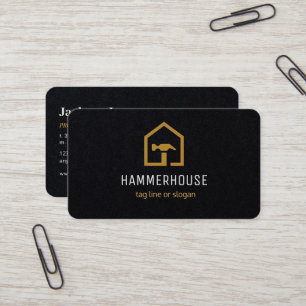 Modern Black & Golden Construction Building Business Card