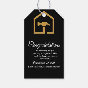 Modern Black & Golden Construction Building Gift Tags
