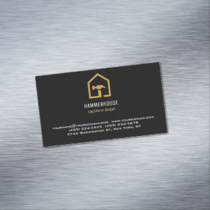 Modern Black & Golden Construction Building Magnetic Business Card