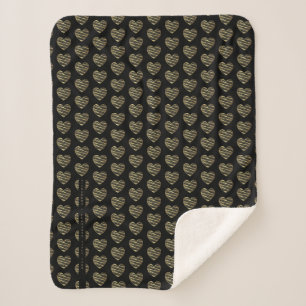 Modern Black Golden effect Elegant Heart Sherpa Blanket