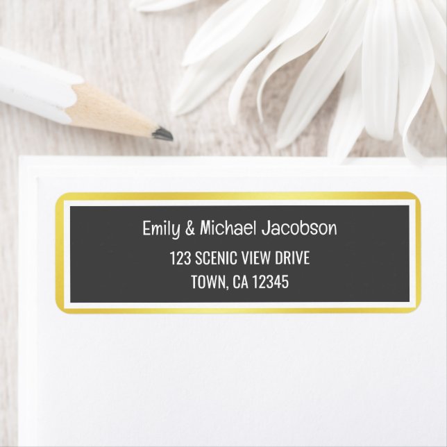 Modern Black Golden Gradient Frame Return Address  Label (Insitu)