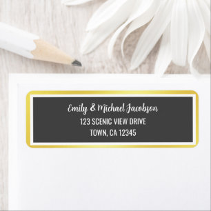 Modern Black Golden Gradient Frame Return Address  Return Address Label