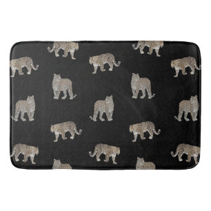 Modern Black Golden Leopard Jungle Animals Bath Mat