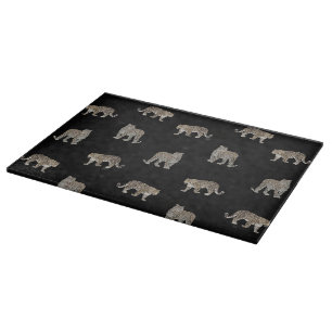 Modern Black Golden Leopard Jungle Animals Cutting Board