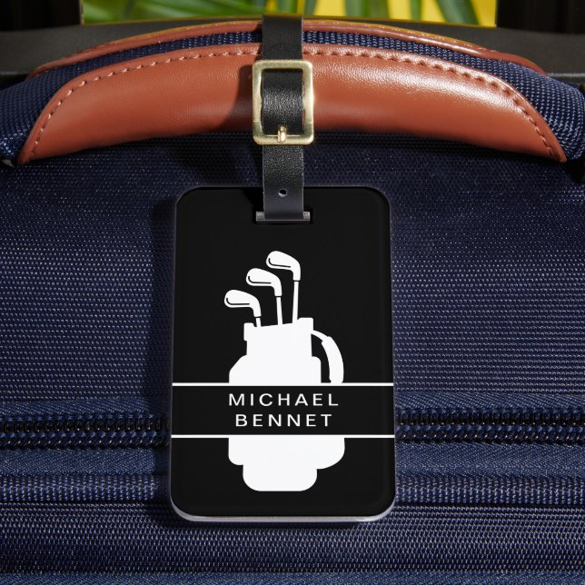 Modern Black Golf Sport Luggage Tag (Front Insitu 2)