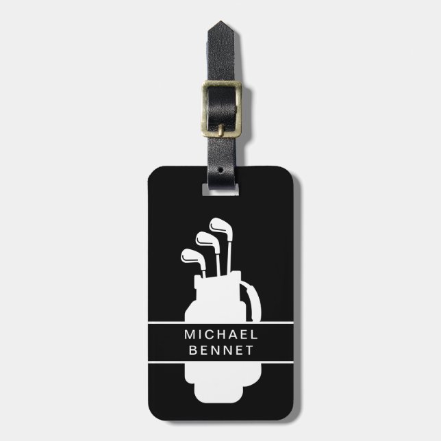 Modern Black Golf Sport Luggage Tag (Front Vertical)