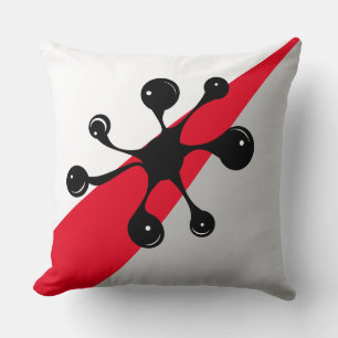 Modern Black Goo on Red, Grey and White Cushion