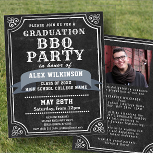 Modern Black Graduation BBQ Party Photo Invitation