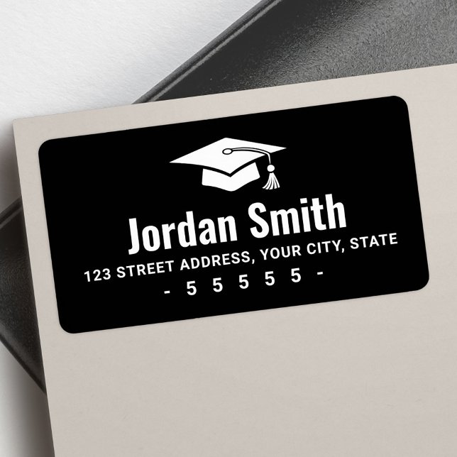 Modern black graduation hat return address label (Modern black graduation hat return address label)