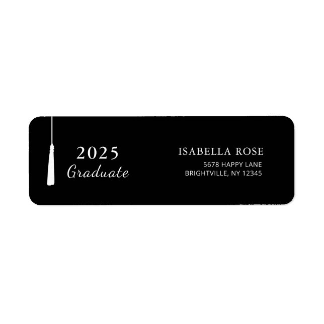Modern Black Graduation Mailing Return Address Label (Front)