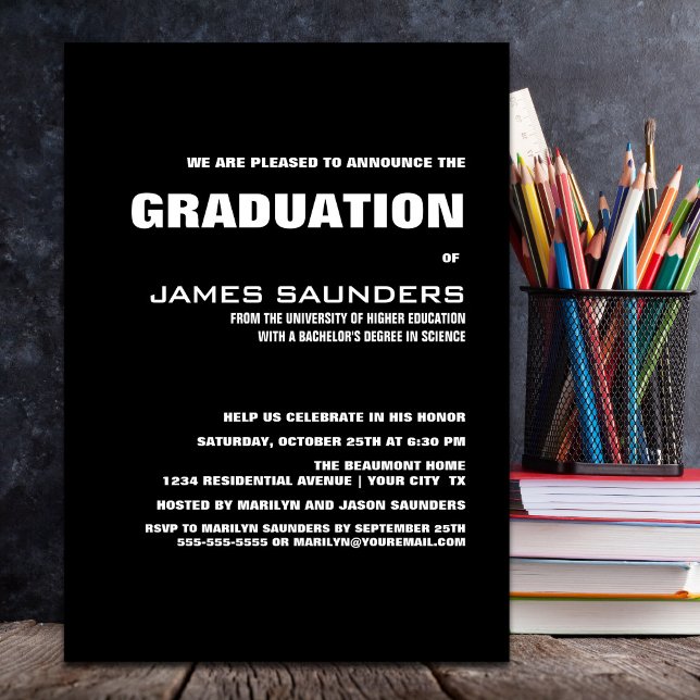 Modern Black Graduation Party Invitation (Creator Uploaded)