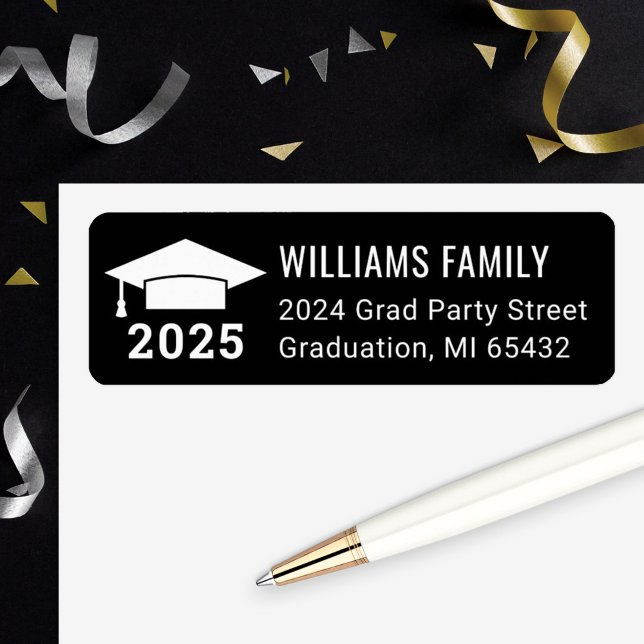 Modern Black Graduation Party Return Address Return Address Label (Creator Uploaded)