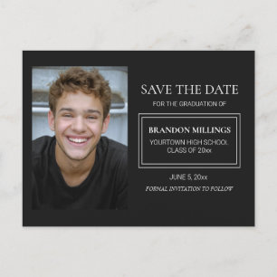 Modern Black Graduation Photo Save the Date Announcement Postcard