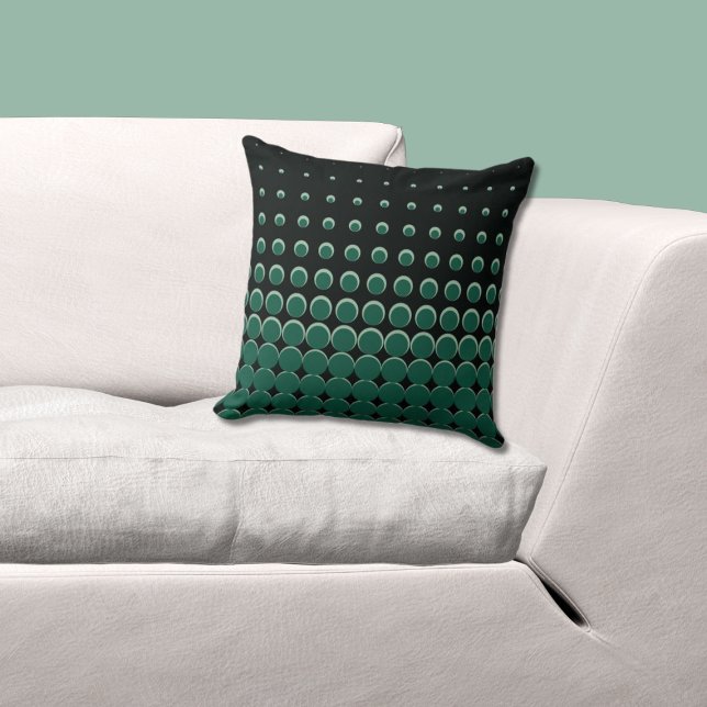 Modern Black & Green Ascending Dots Cushion (Black and Green Pillow, Halftone)