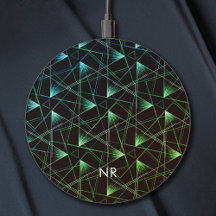 Modern Black Green Blue Cool Abstract Monogrammed