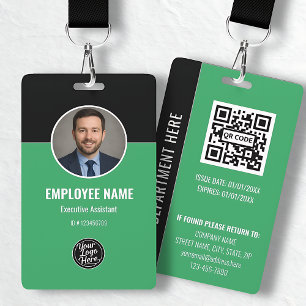 Modern Black Green Employee Identification Card ID Badge