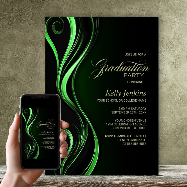 Modern Black Green Graduation Party Invitation (Creator Uploaded)