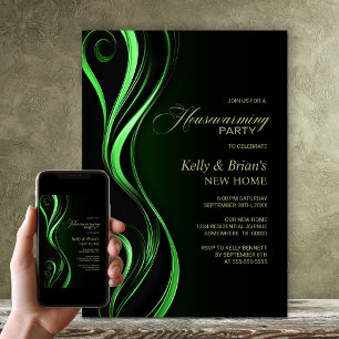 Modern Black Green Housewarming Party Invitation