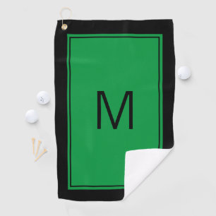 Modern Black Green Monogram Initial Golf Towel