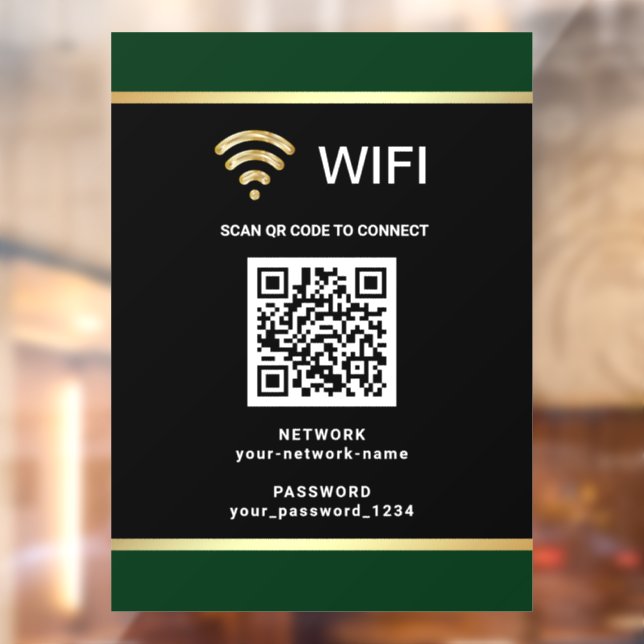 Modern Black Green QR Code Wifi Network Password (Sheet 2)