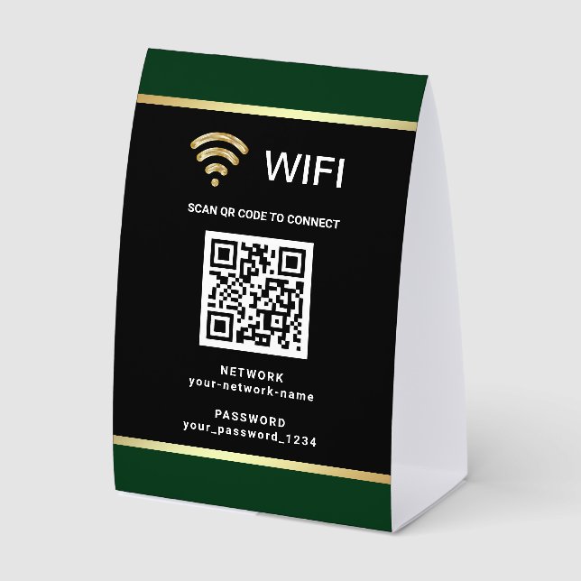 Modern Black Green QR Code Wifi Network Password (Front)
